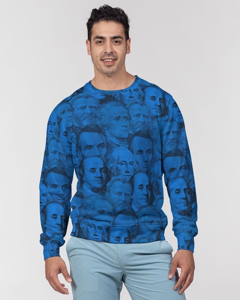 Currency Collage Men's French Terry Crewneck - Blue Racks