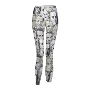 Currency Collage Women's Mid Rise Yoga Pant - Powder