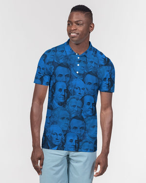 Currency Collage Men's Slim Fit Short Sleeve Polo - Blue Racks