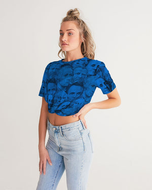 Currency Collage Women's Twist-Front Cropped Tee - Blue Racks