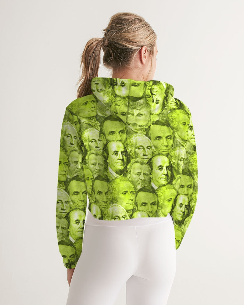 Currency Collage Women's Cropped Hoodie - Neon Lights