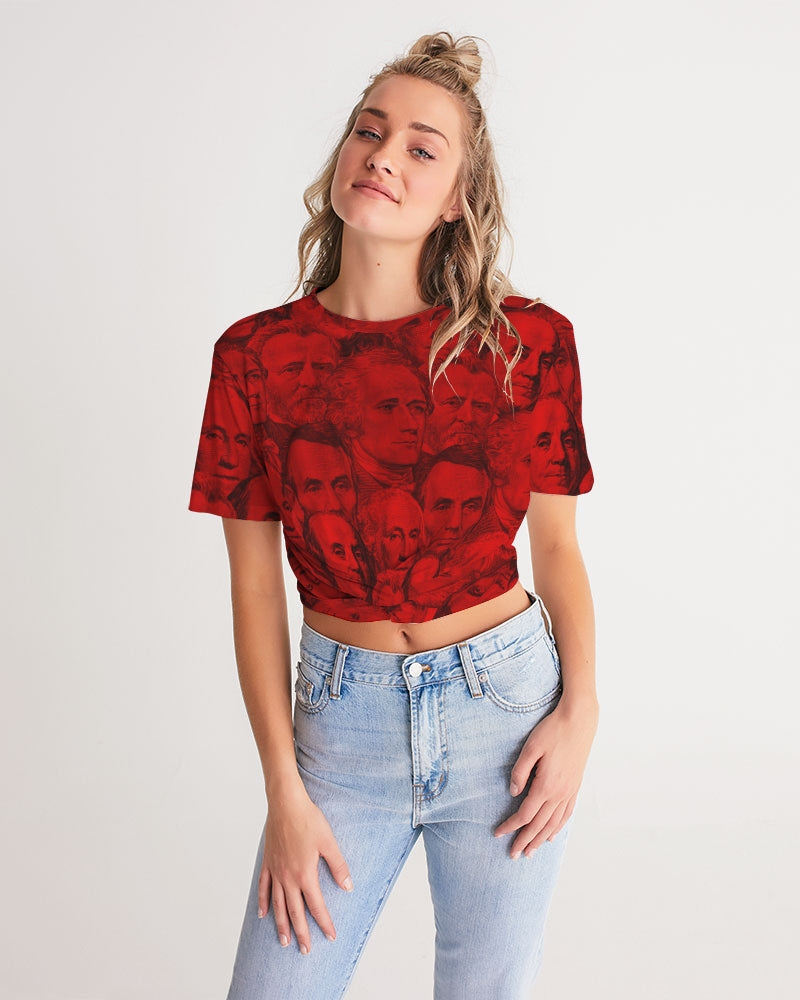 Currency Collage Women's Twist-Front Cropped Tee - Blood Money