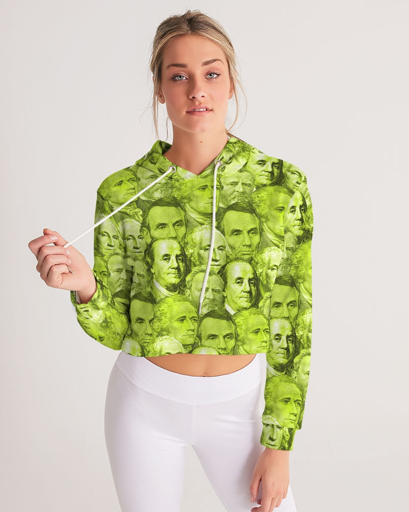 Currency Collage Women's Cropped Hoodie - Neon Lights