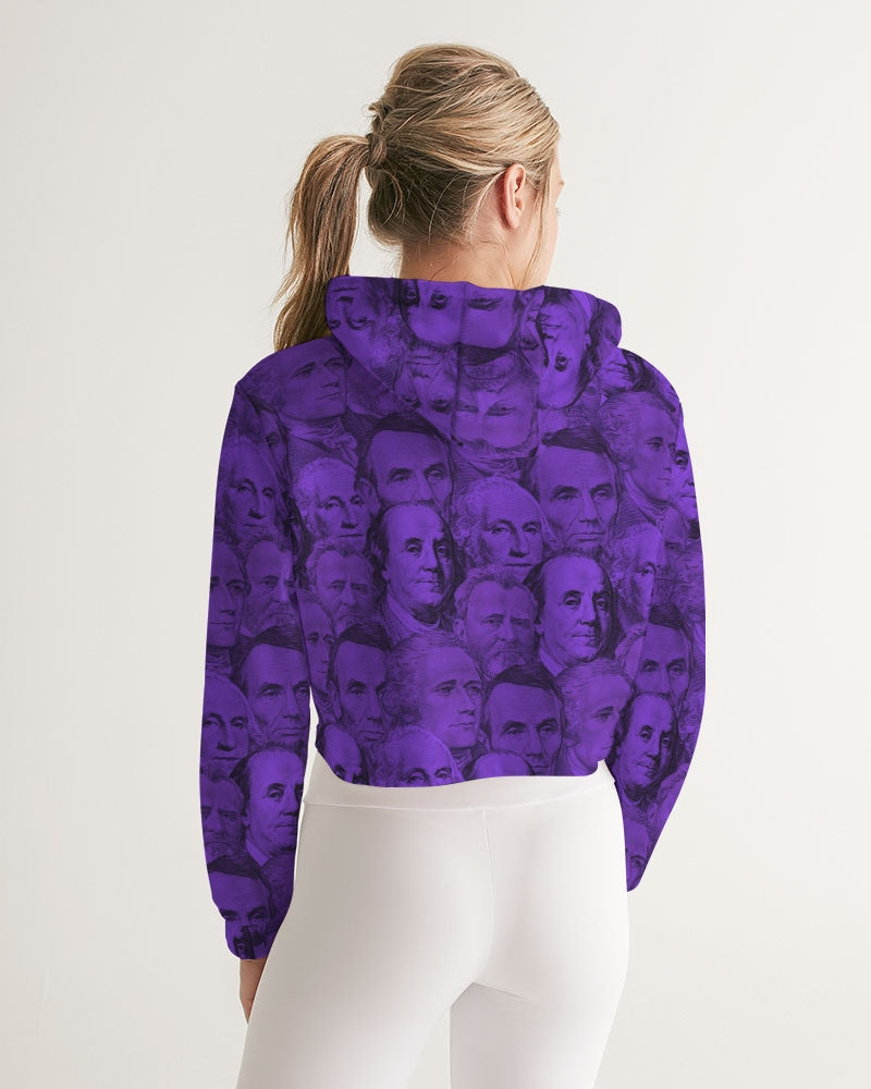 Currency Collage Women's Cropped Hoodie - Queen