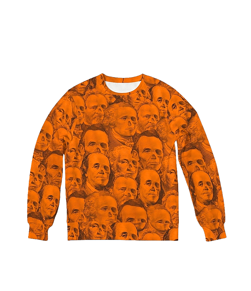 Currency Skull Collage Men's French Terry Crewneck - Hallow