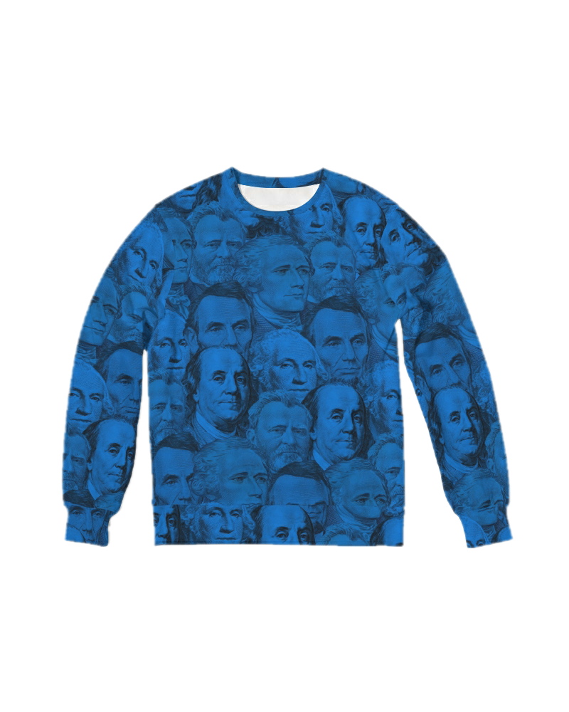 Currency Collage Men's French Terry Crewneck - Blue Racks