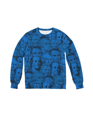 Currency Collage Men's French Terry Crewneck - Blue Racks