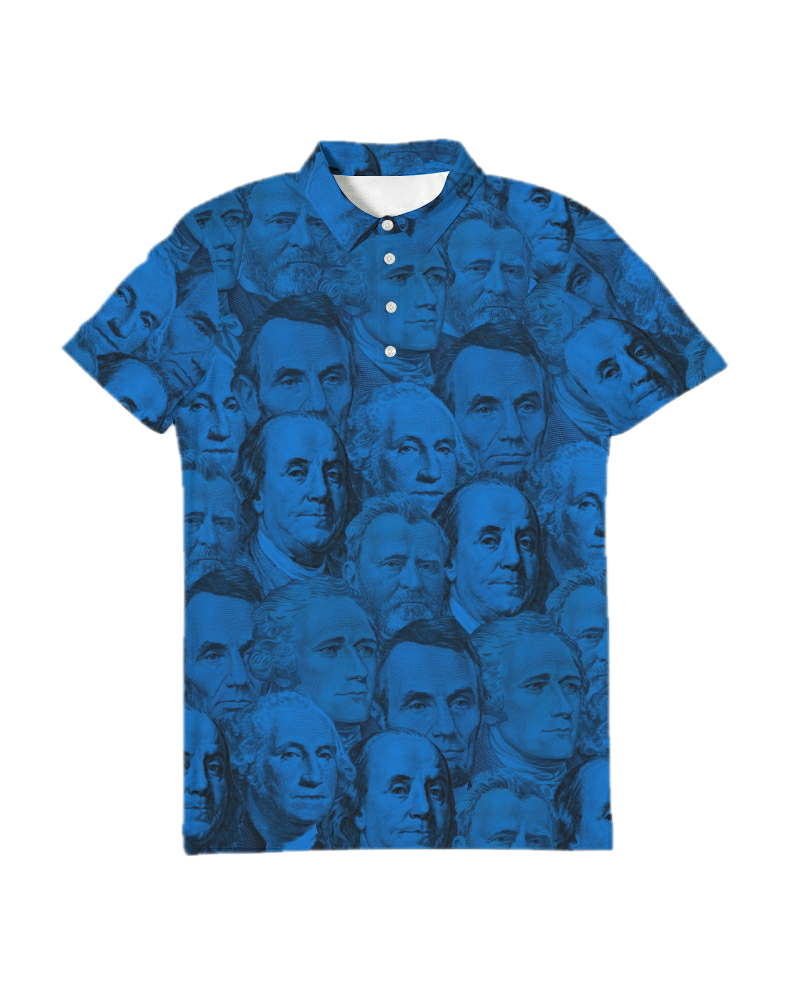 Currency Collage Men's Slim Fit Short Sleeve Polo - Blue Racks