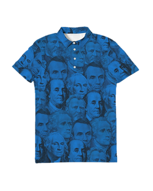 Currency Collage Men's Slim Fit Short Sleeve Polo - Blue Racks