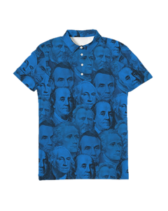 Currency Collage Men's Slim Fit Short Sleeve Polo - Blue Racks