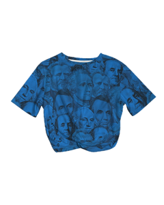 Currency Collage Women's Twist-Front Cropped Tee - Blue Racks