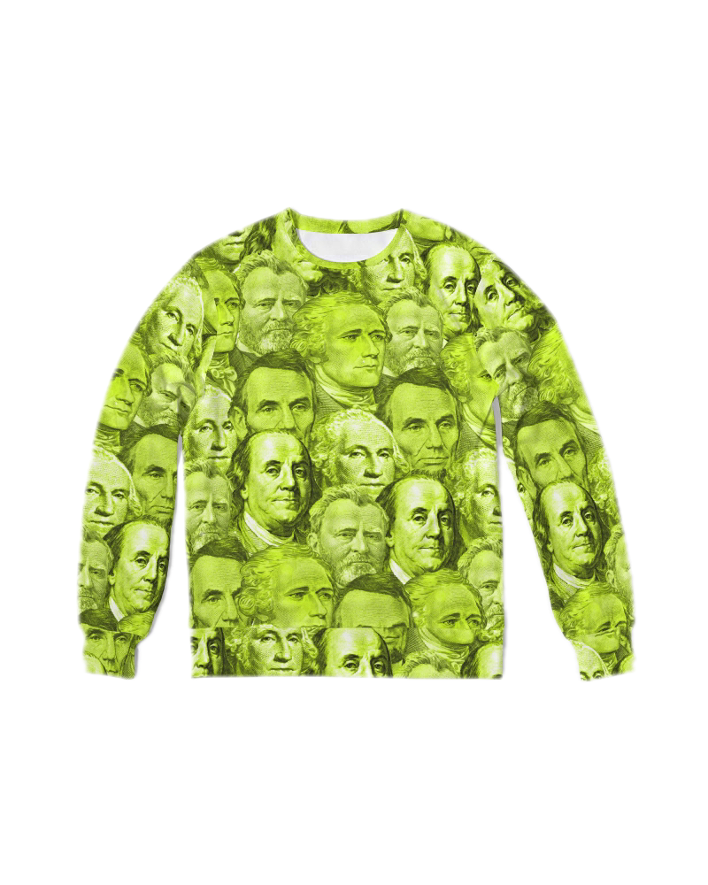 Currency Collage Men's French Terry Crewneck - Neon Lights