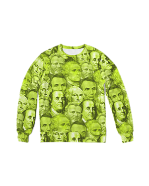 Currency Collage Men's French Terry Crewneck - Neon Lights