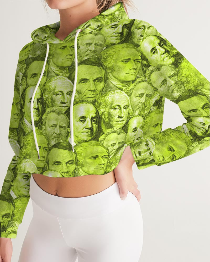 Currency Collage Women's Cropped Hoodie - Neon Lights