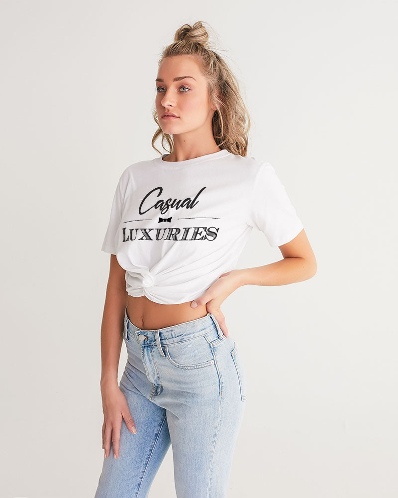 Casual Luxuries Women's Twist-Front Cropped Tee - White