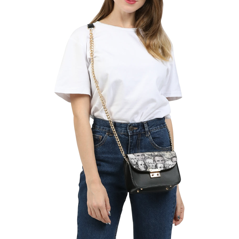 Currency Collage Small Shoulder Bag - Powder