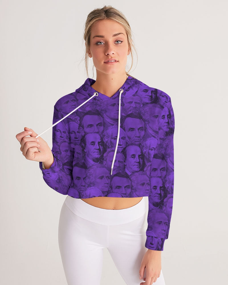 Currency Collage Women's Cropped Hoodie - Queen