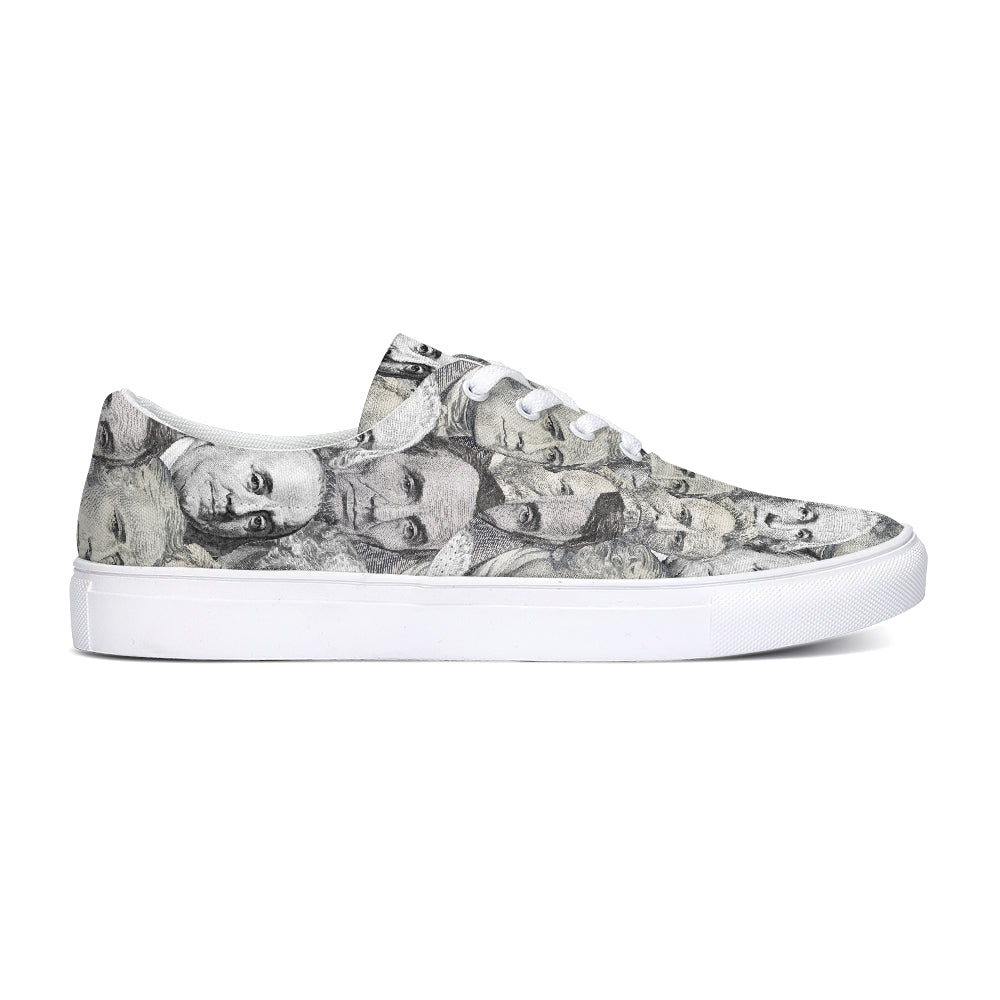 Currency Collage Lace Up Canvas Shoe - Powder